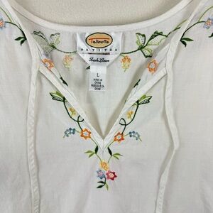 Talbots Pure Irish Linen Embroidered Smock Tunic Blouse